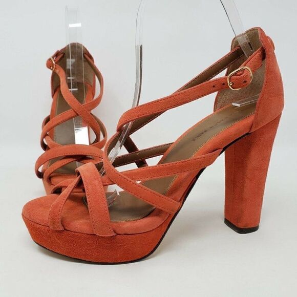 TILA MARCH ORANGE SUEDE PLATFORM HEELS 7 EUR 38 - Picture 1 of 9